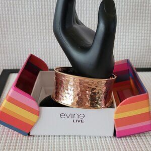 Evine Live Signed Rose Gold Bronze Hammered Hinged Bangle Bracelet